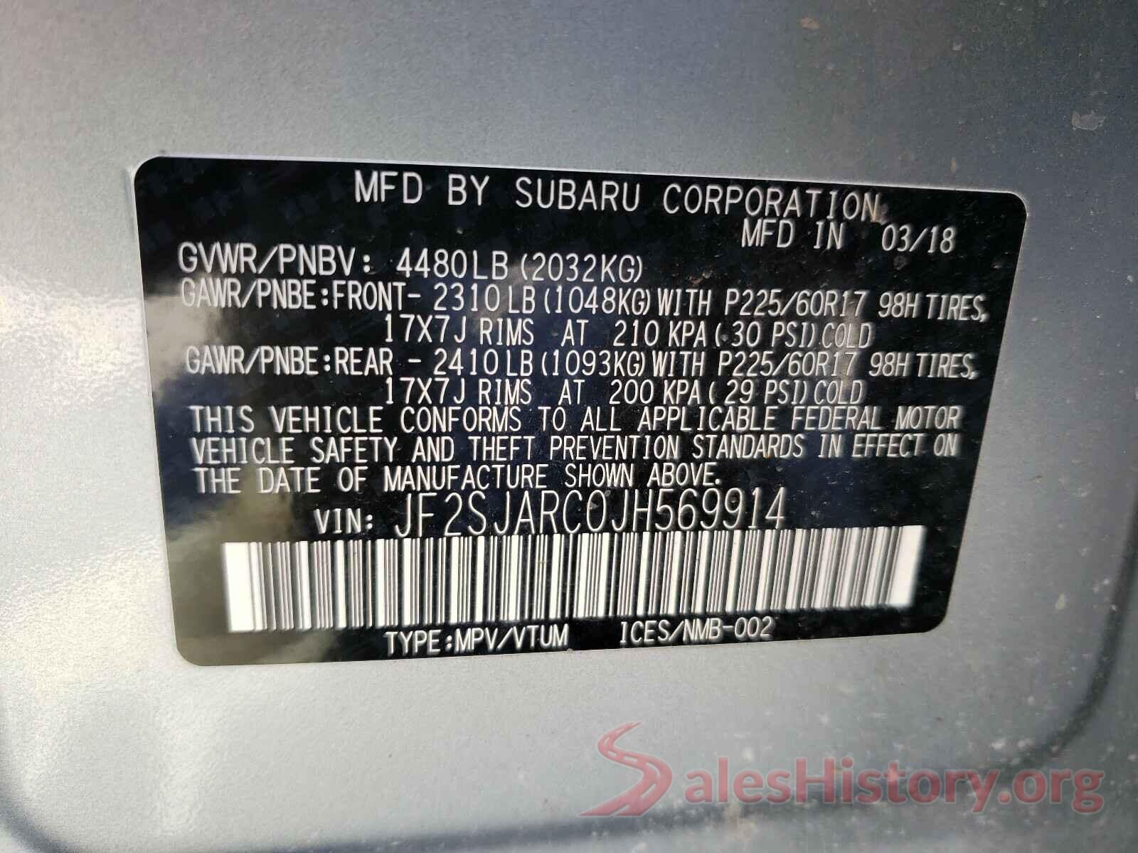 JF2SJARC0JH569914 2018 SUBARU FORESTER