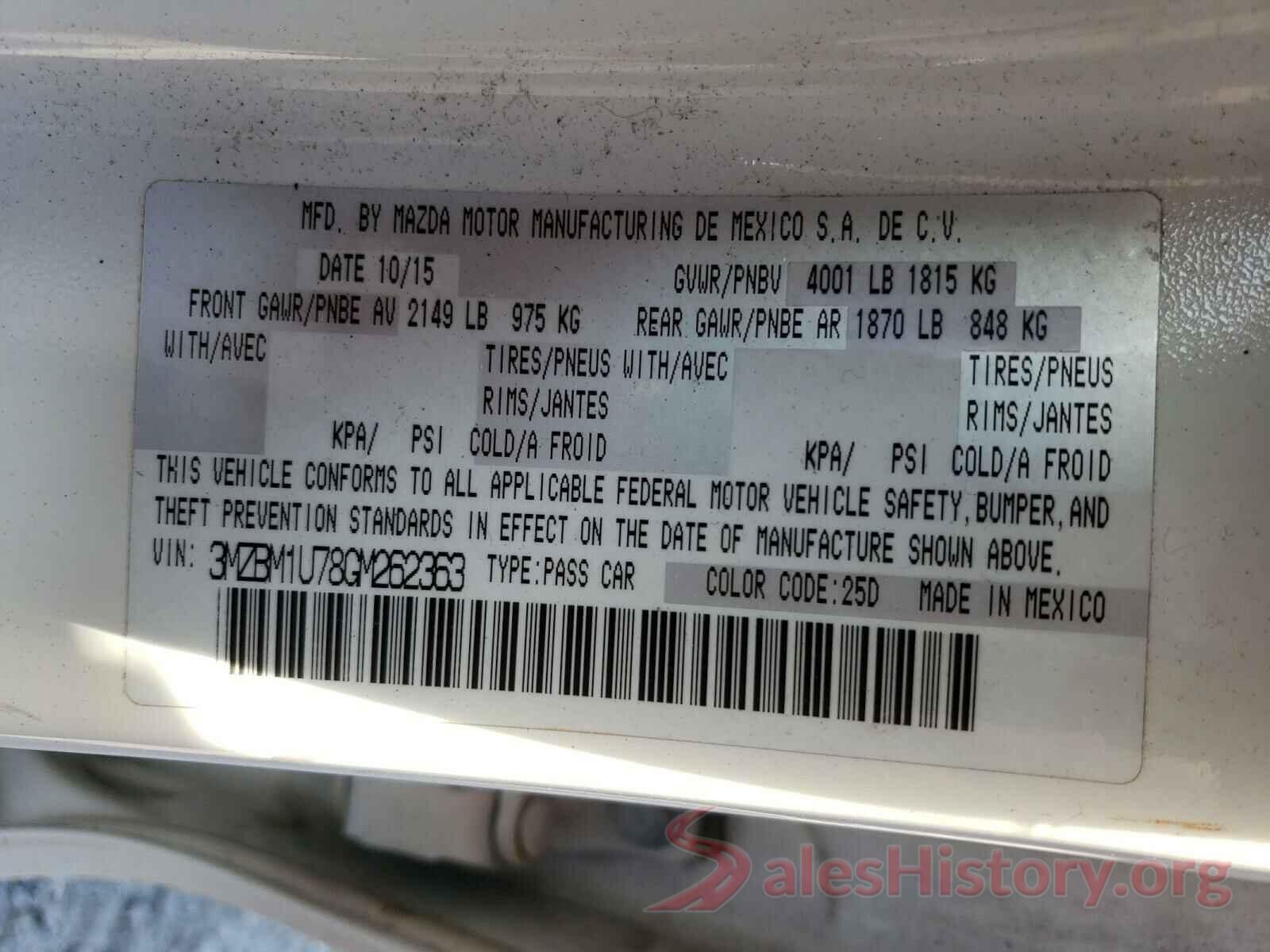 3MZBM1U78GM262363 2016 MAZDA 3