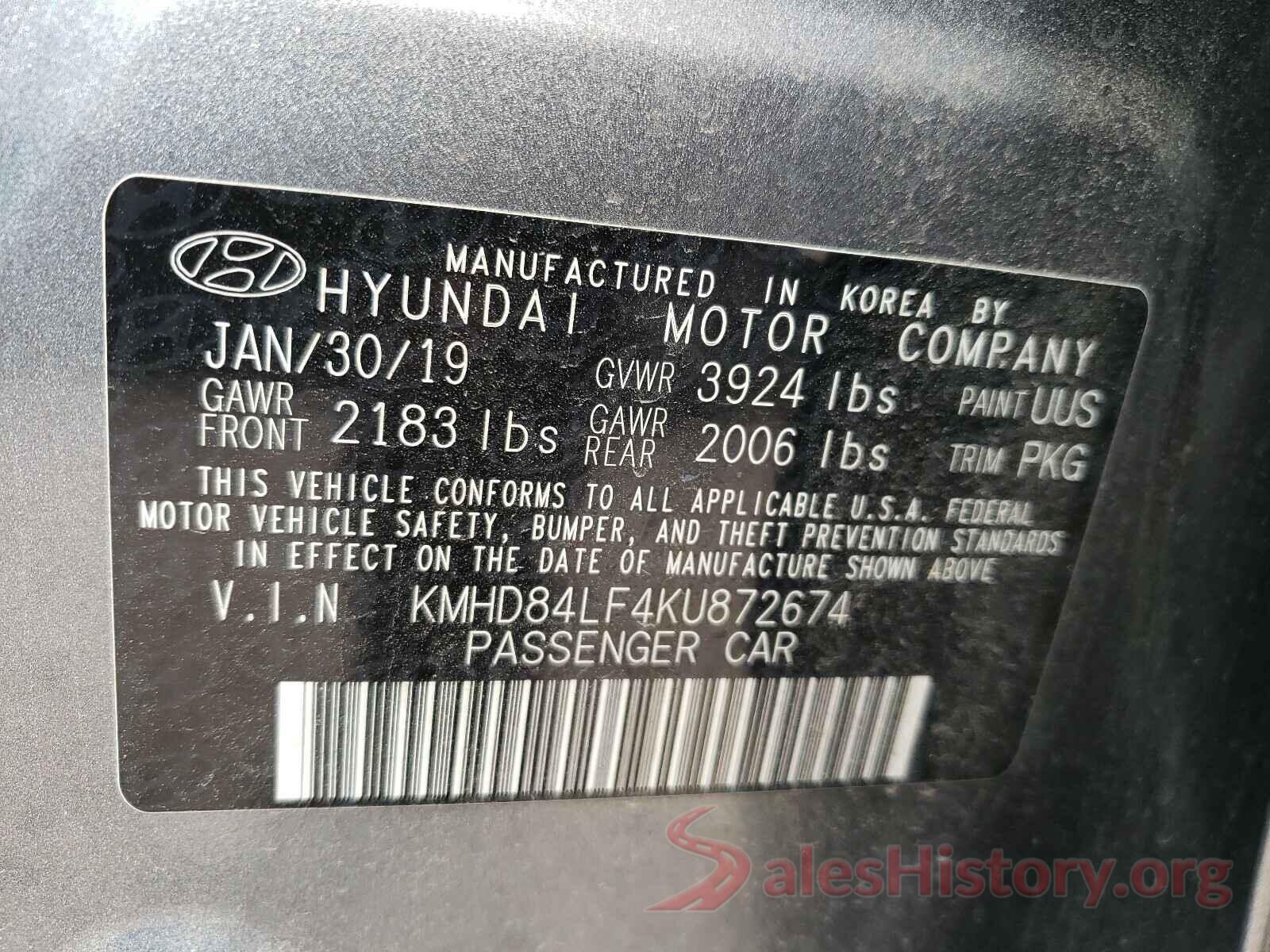 KMHD84LF4KU872674 2019 HYUNDAI ELANTRA