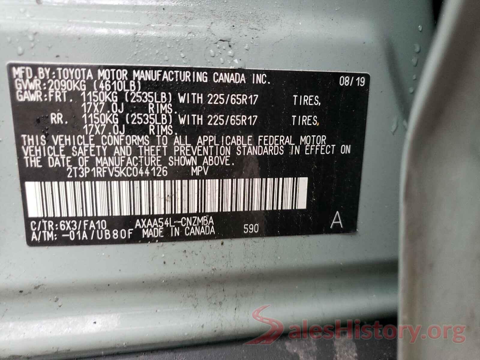 2T3P1RFV5KC044126 2019 TOYOTA RAV4