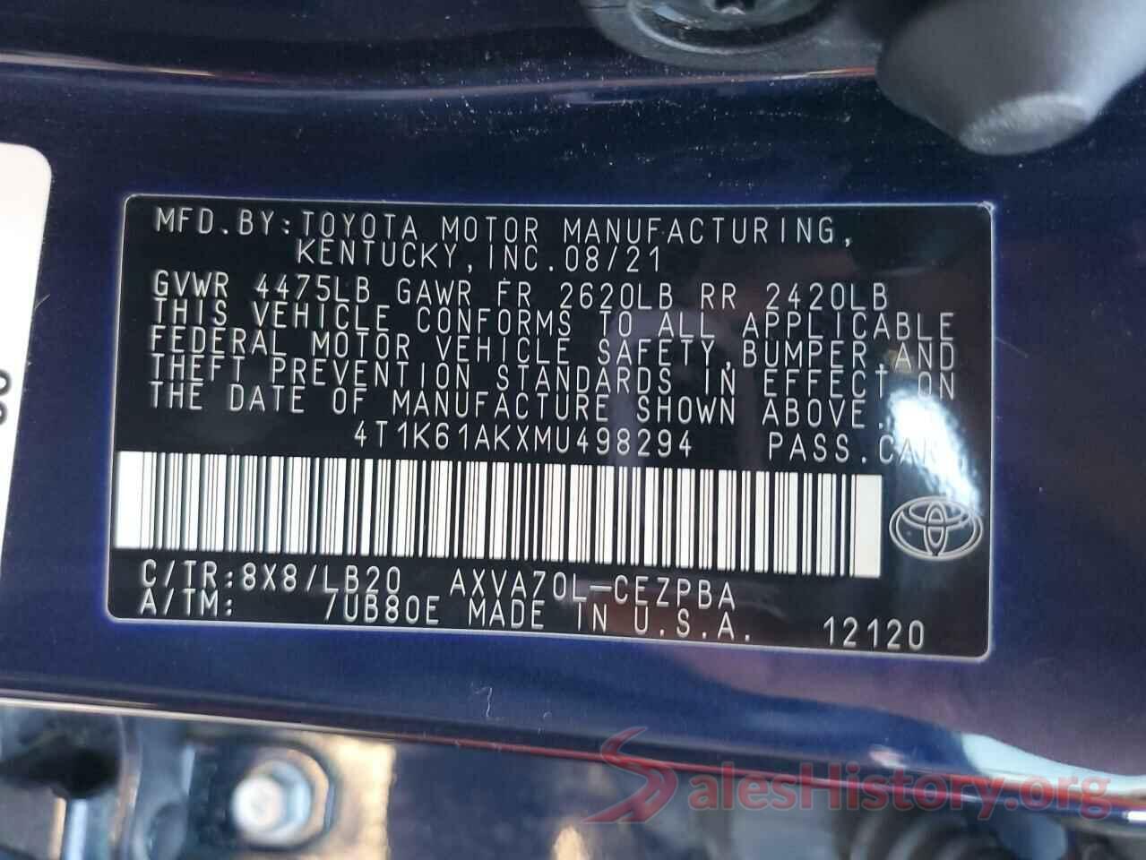 4T1K61AKXMU498294 2021 TOYOTA CAMRY