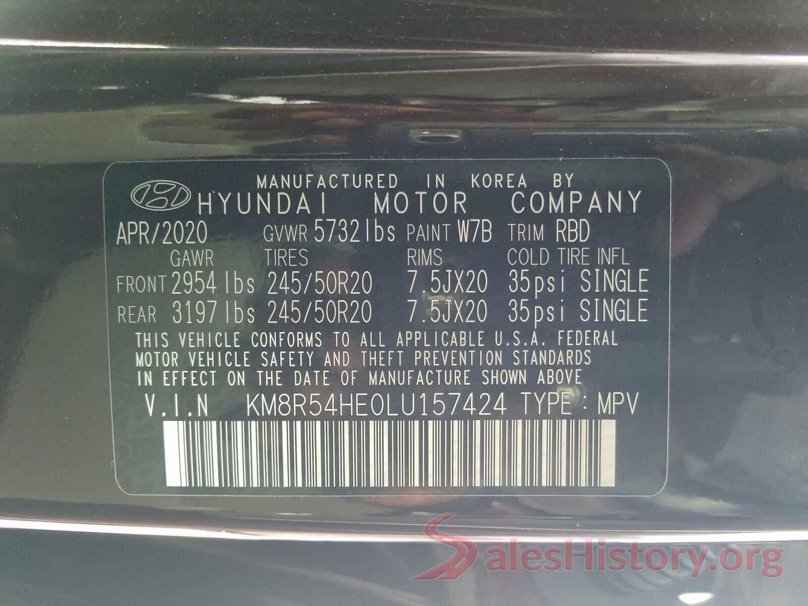 KM8R54HE0LU157424 2020 HYUNDAI PALISADE