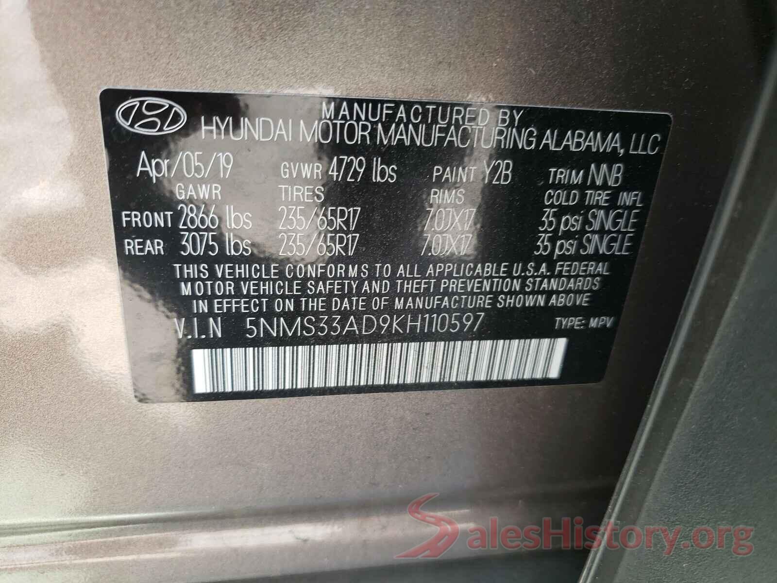 5NMS33AD9KH110597 2019 HYUNDAI SANTA FE