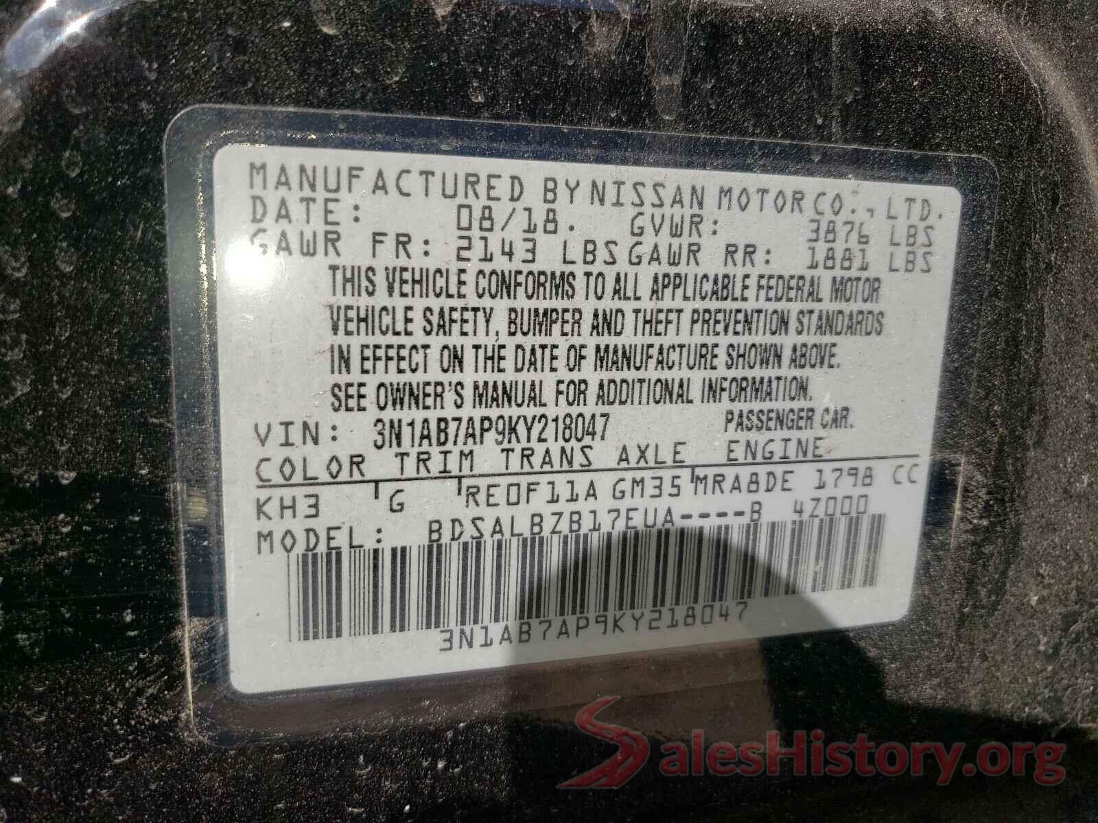 3N1AB7AP9KY218047 2019 NISSAN SENTRA