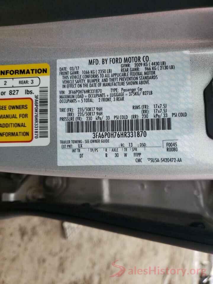 3FA6P0H76HR331870 2017 FORD FUSION