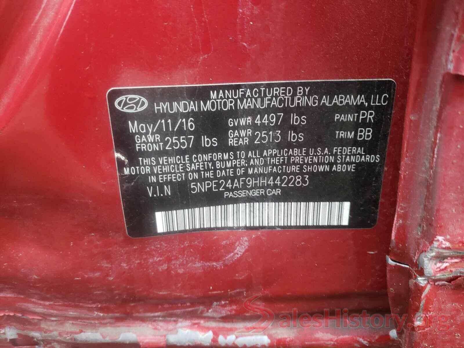 5NPE24AF9HH442283 2017 HYUNDAI SONATA