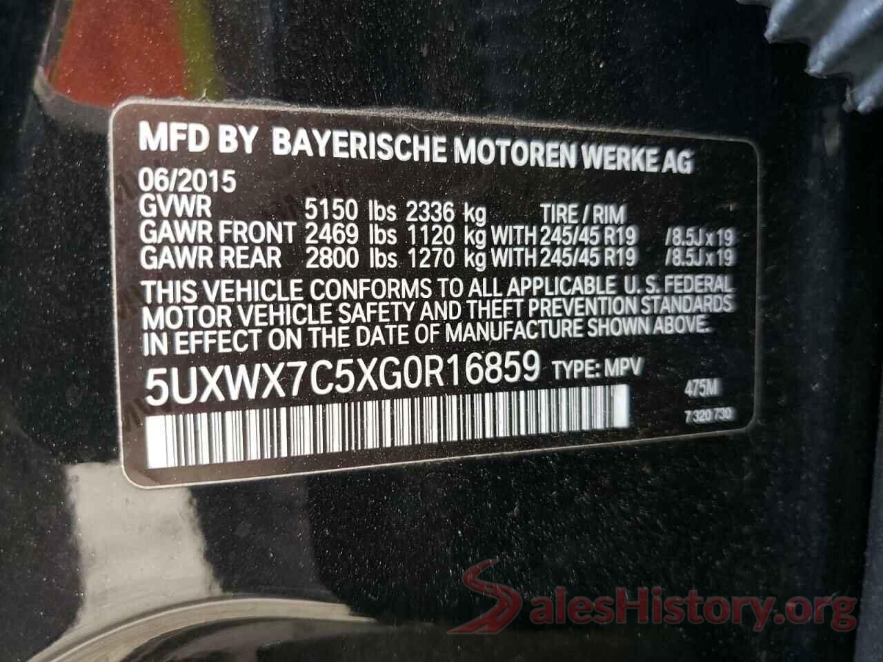 5UXWX7C5XG0R16859 2016 BMW X3