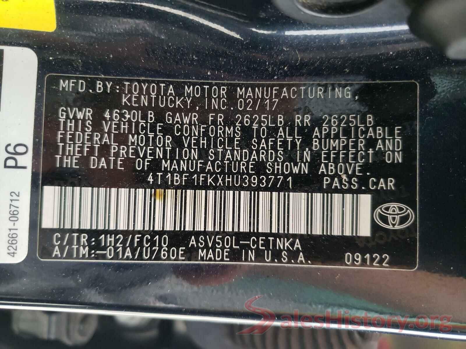 4T1BF1FKXHU393771 2017 TOYOTA CAMRY