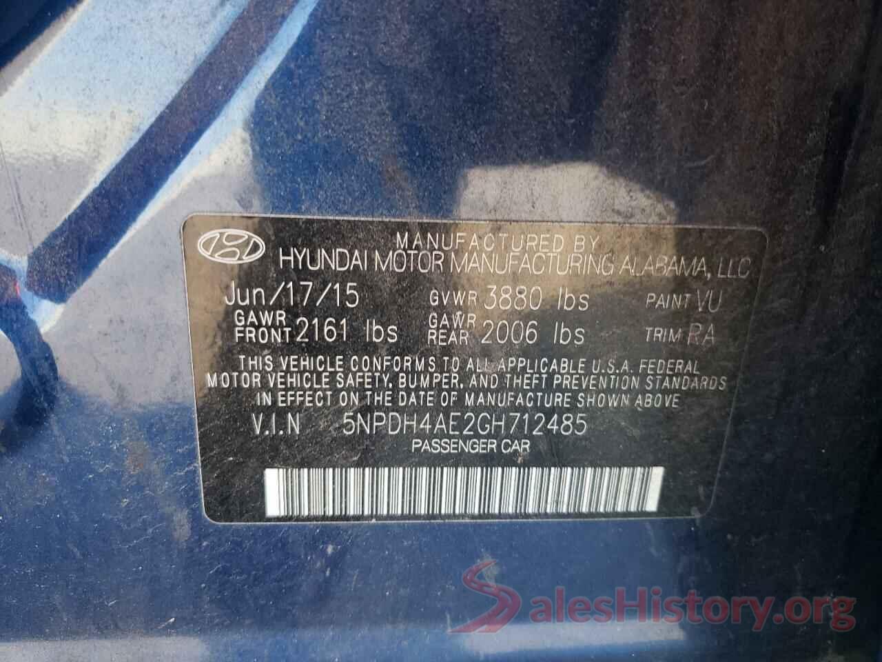 5NPDH4AE2GH712485 2016 HYUNDAI ELANTRA