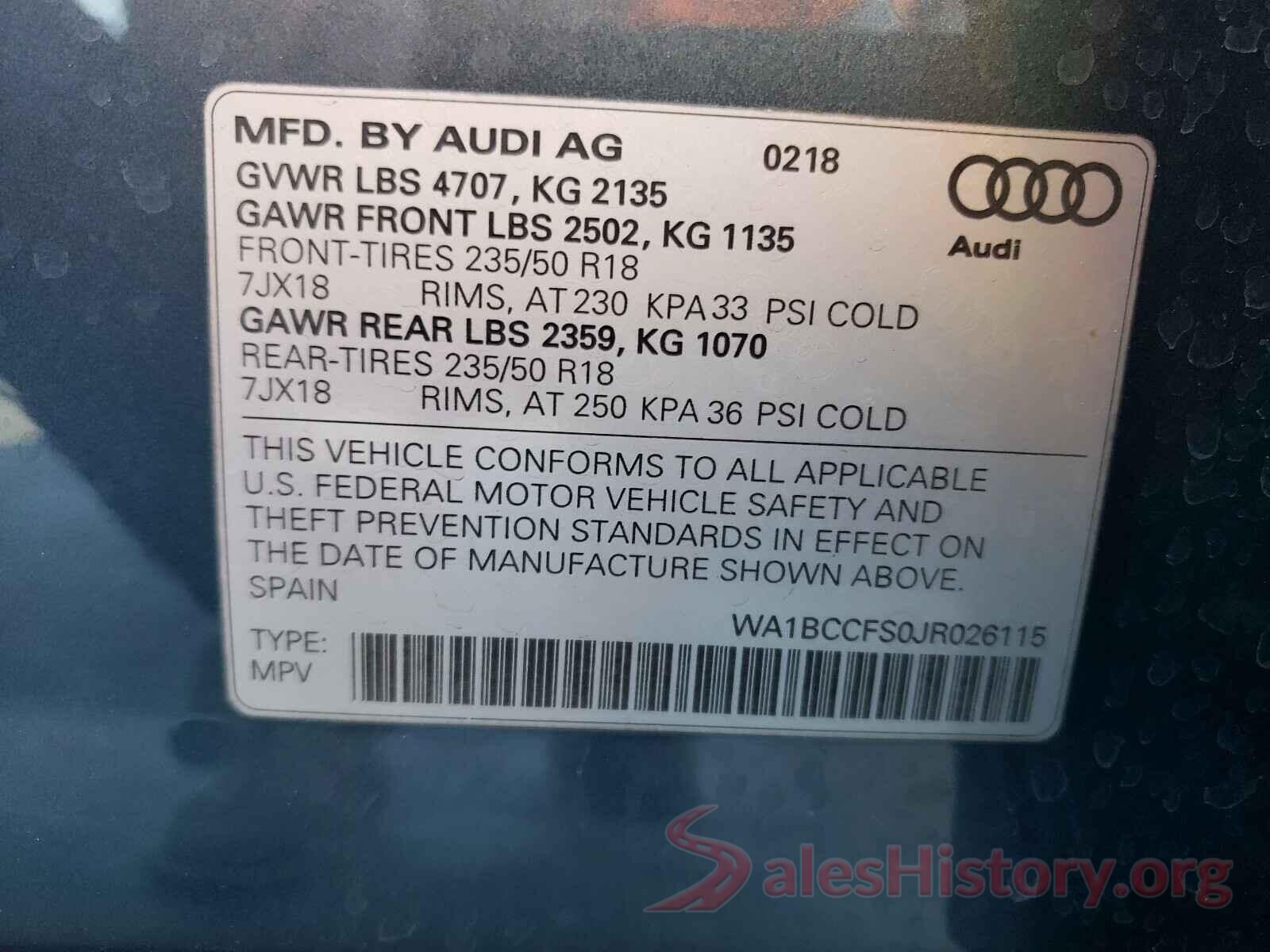 WA1BCCFS0JR026115 2018 AUDI Q3