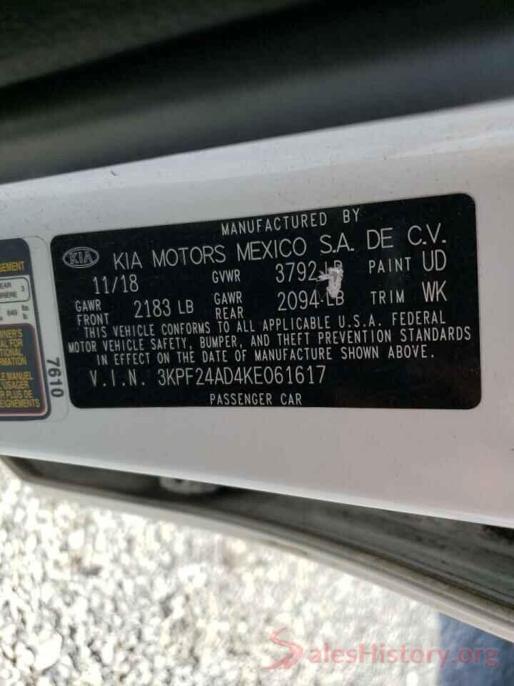 3KPF24AD4KE061617 2019 KIA FORTE