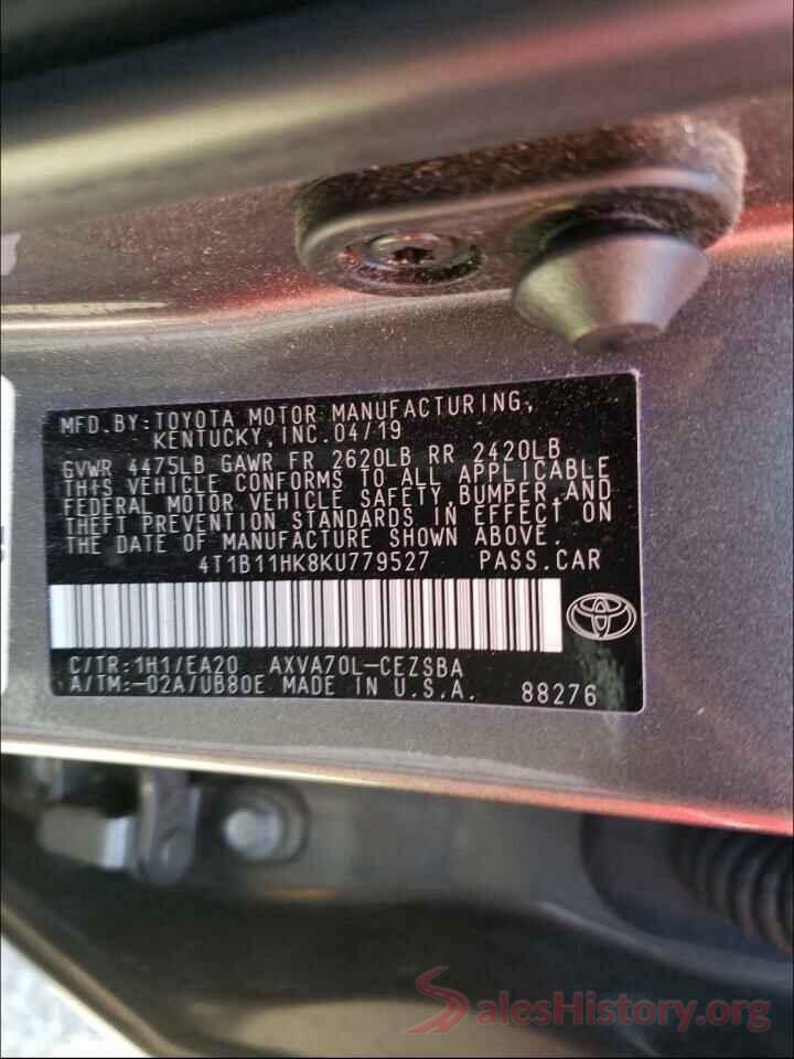 4T1B11HK8KU779527 2019 TOYOTA CAMRY