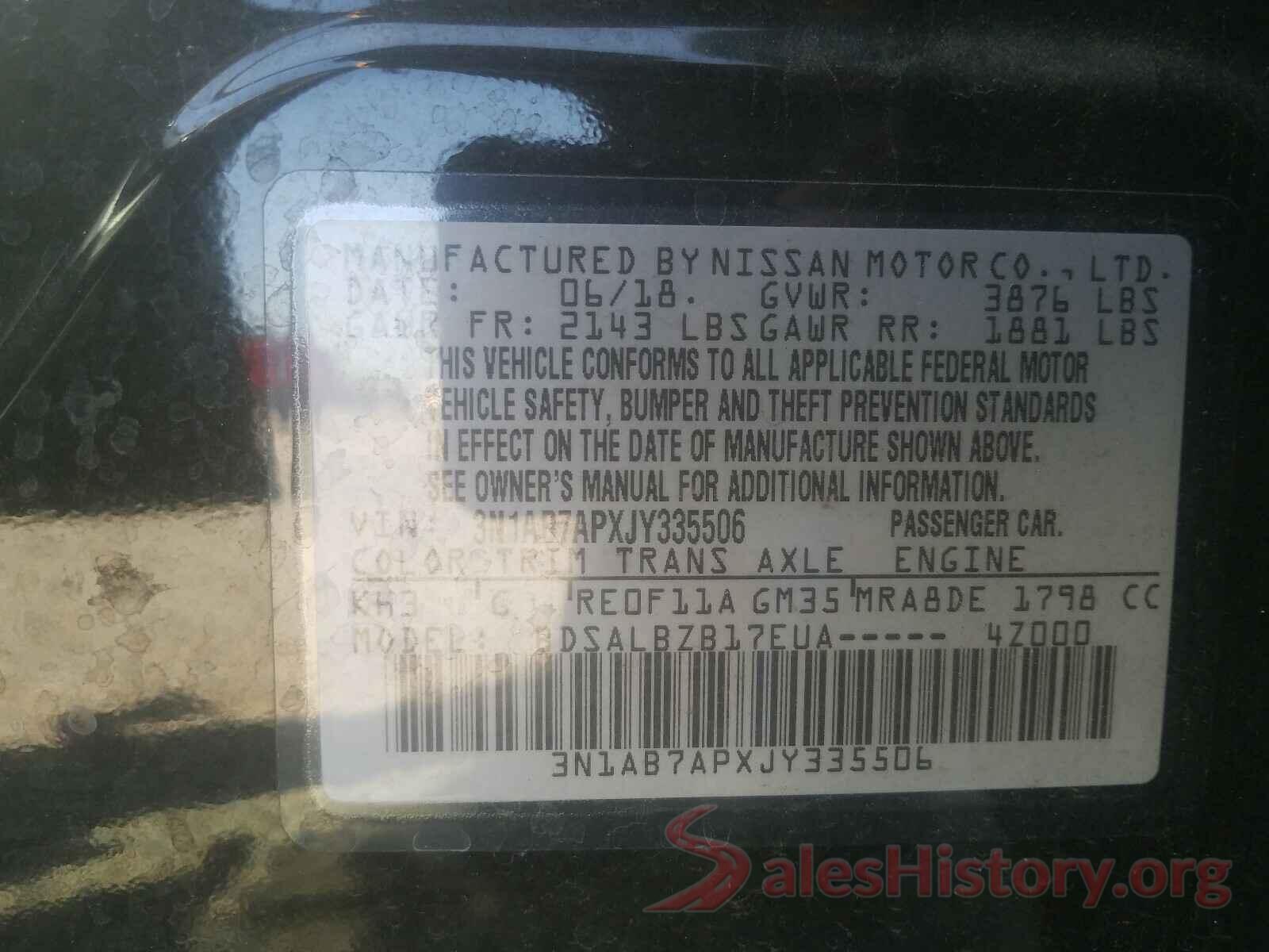 3N1AB7APXJY335506 2018 NISSAN SENTRA