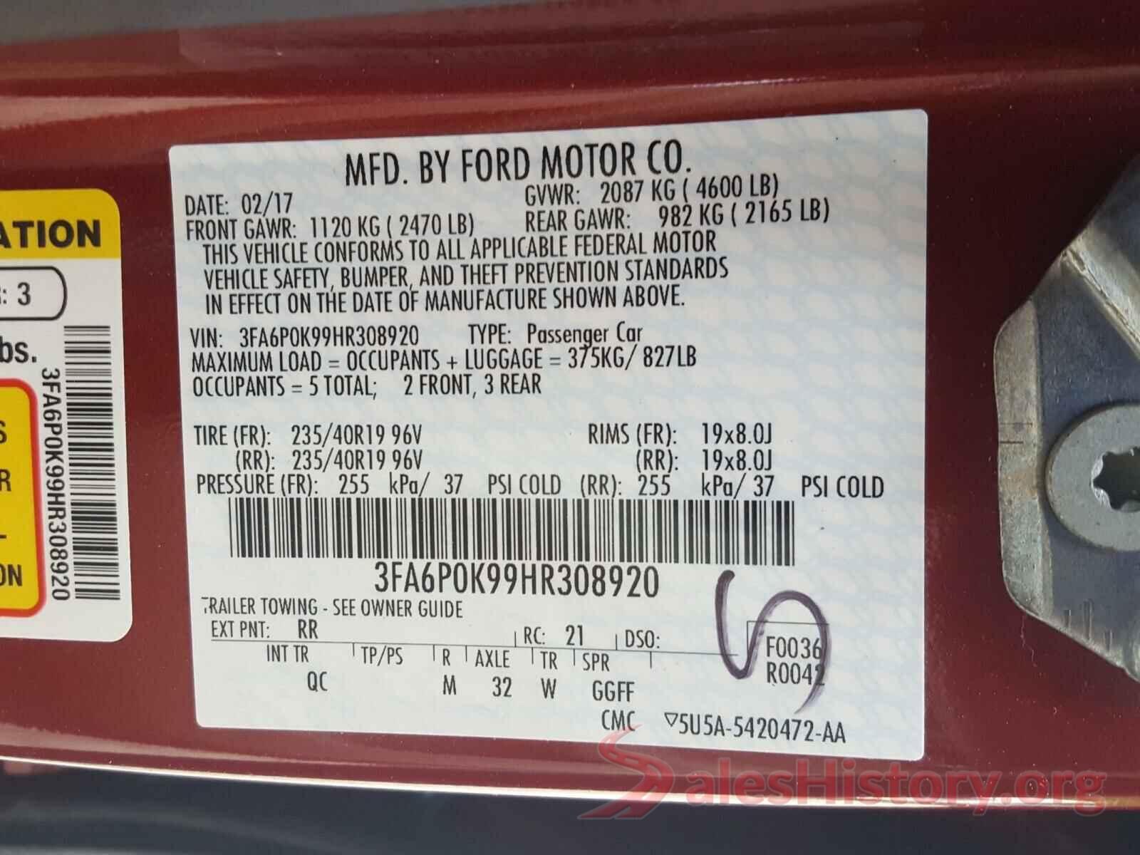 3FA6P0K99HR308920 2017 FORD FUSION