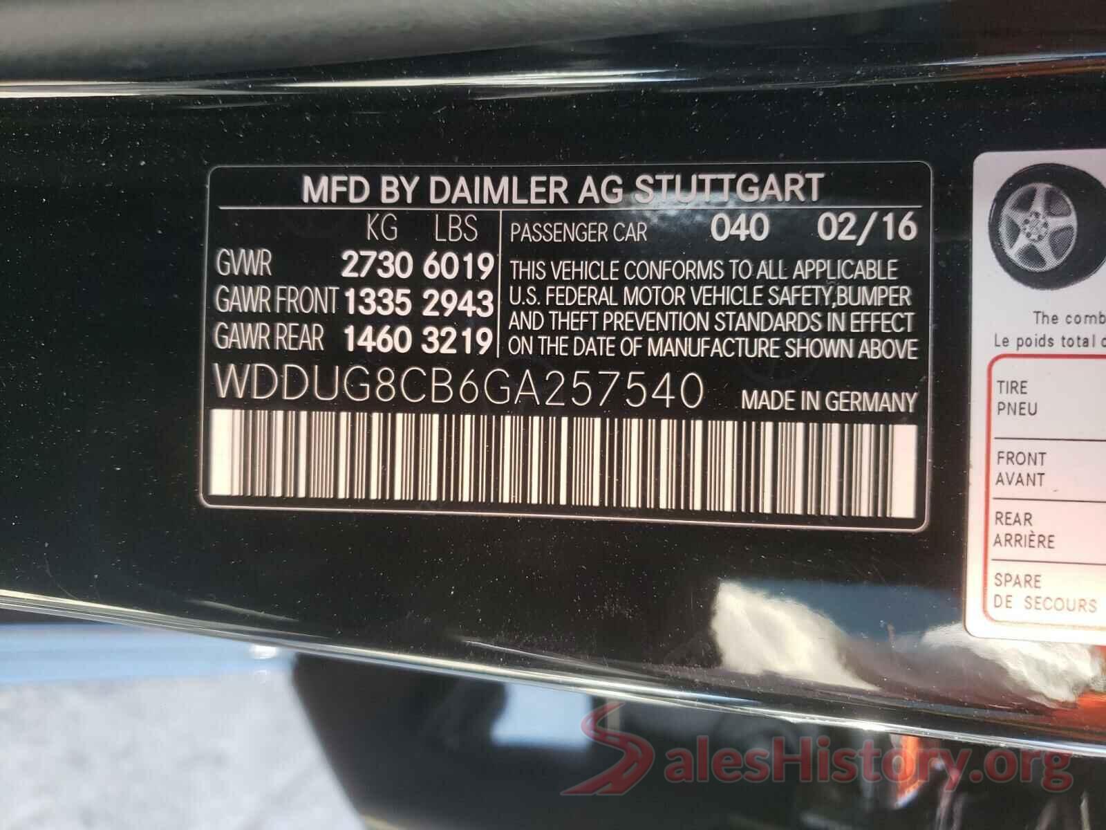 WDDUG8CB6GA257540 2016 MERCEDES-BENZ S CLASS