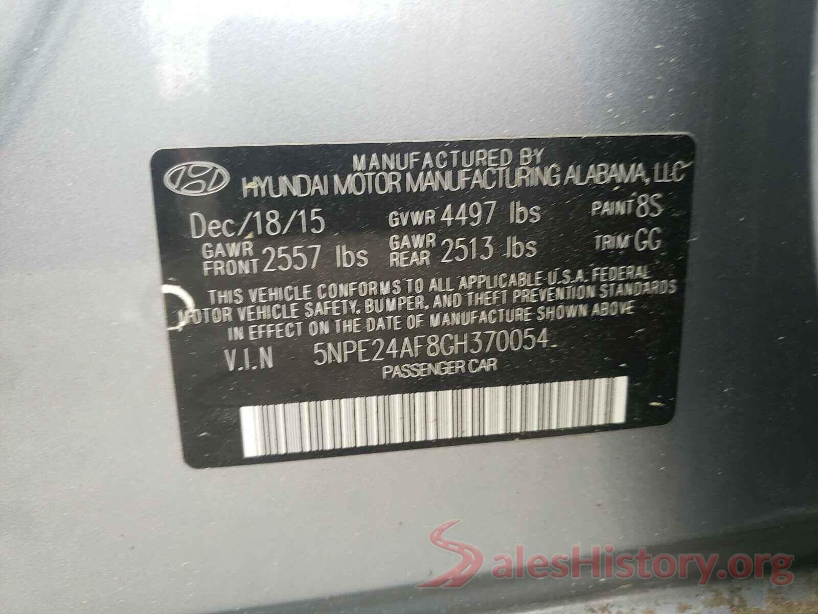 5NPE24AF8GH370054 2016 HYUNDAI SONATA