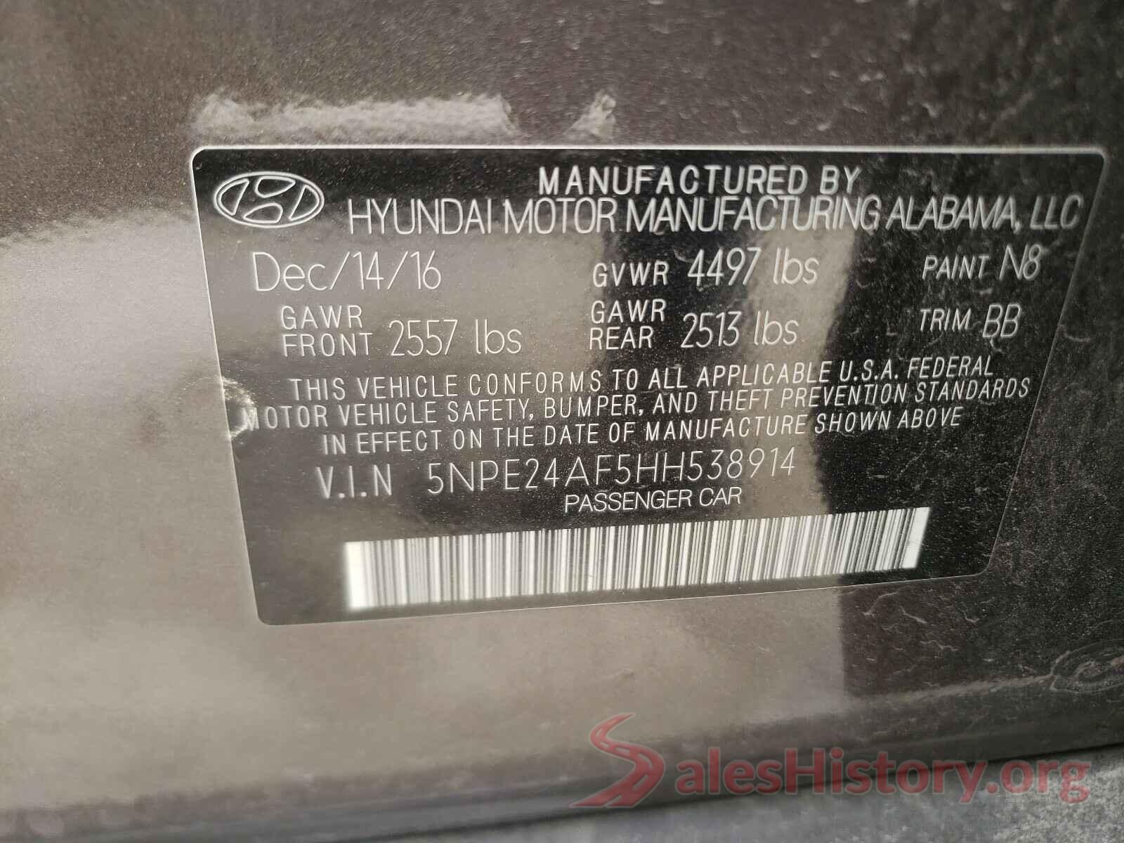 5NPE24AF5HH538914 2017 HYUNDAI SONATA