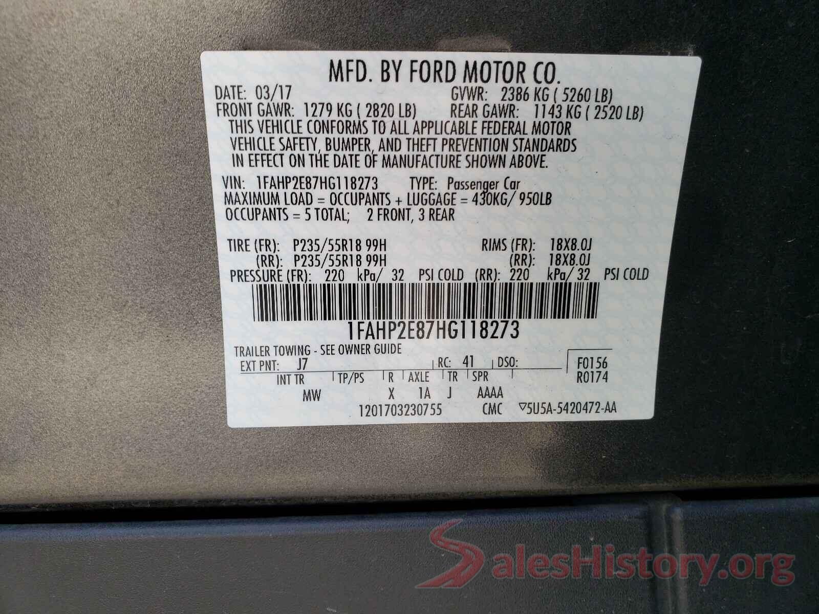 1FAHP2E87HG118273 2017 FORD TAURUS