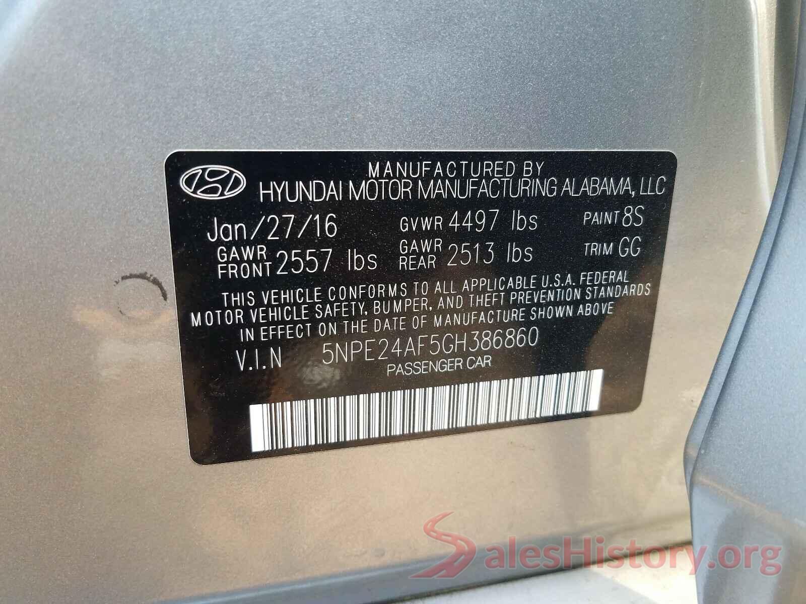 5NPE24AF5GH386860 2016 HYUNDAI SONATA