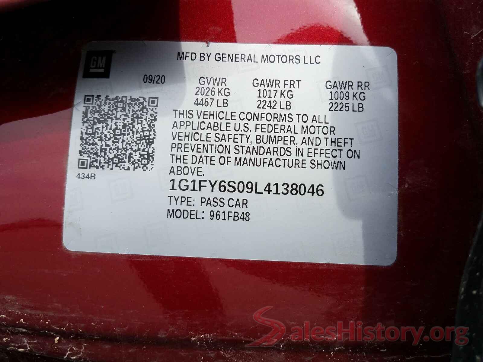 1G1FY6S09L4138046 2020 CHEVROLET BOLT