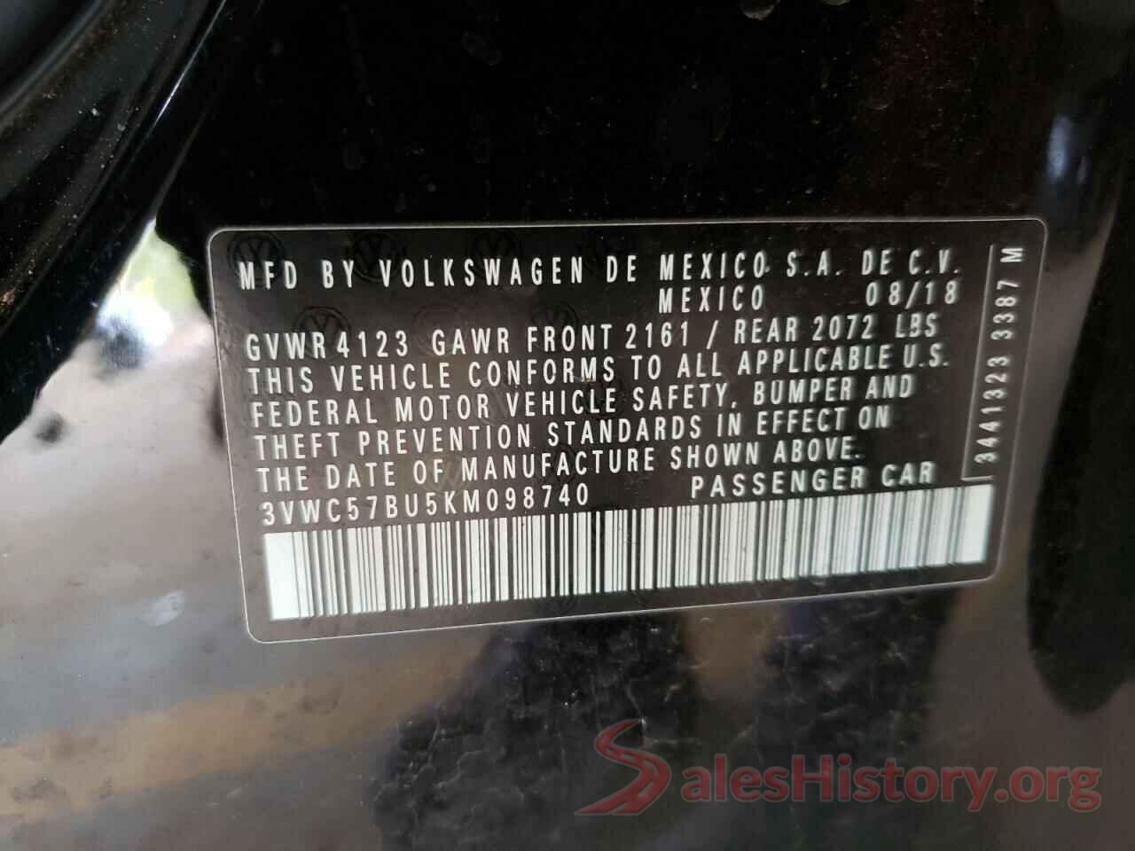 3VWC57BU5KM098740 2019 VOLKSWAGEN JETTA