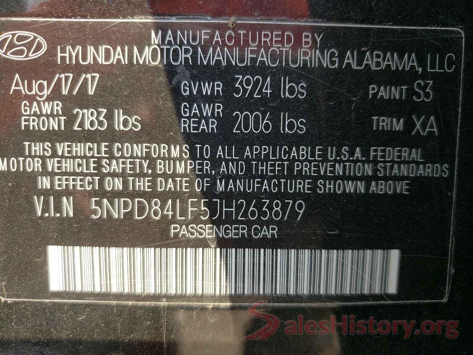 5NPD84LF5JH263879 2018 HYUNDAI ELANTRA