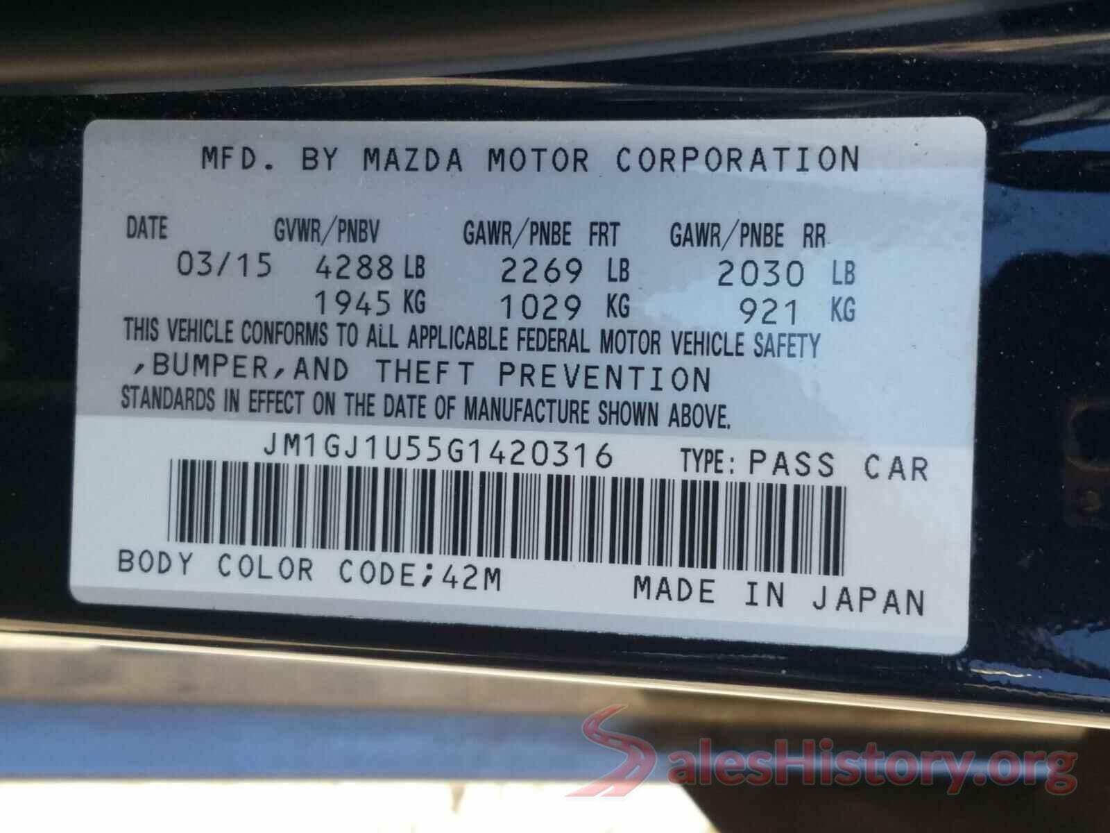 JM1GJ1U55G1420316 2016 MAZDA 6