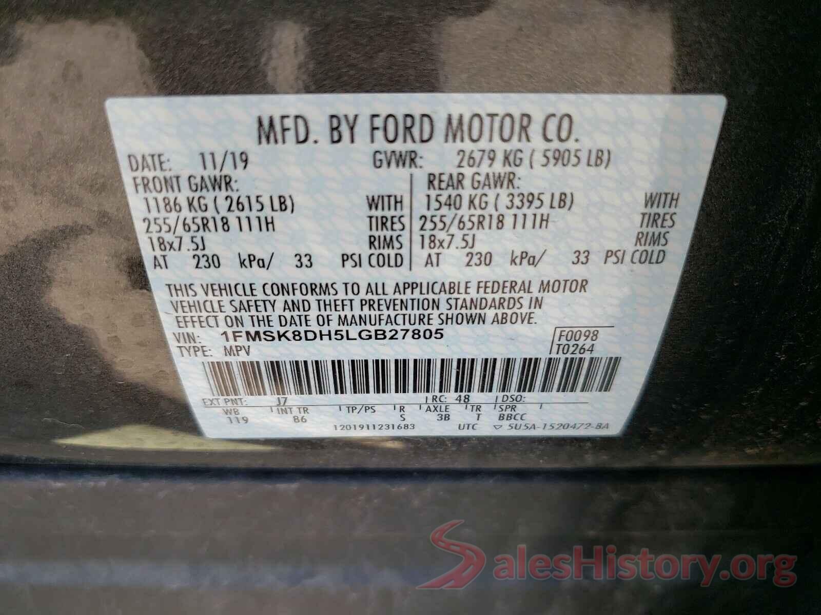 1FMSK8DH5LGB27805 2020 FORD EXPLORER