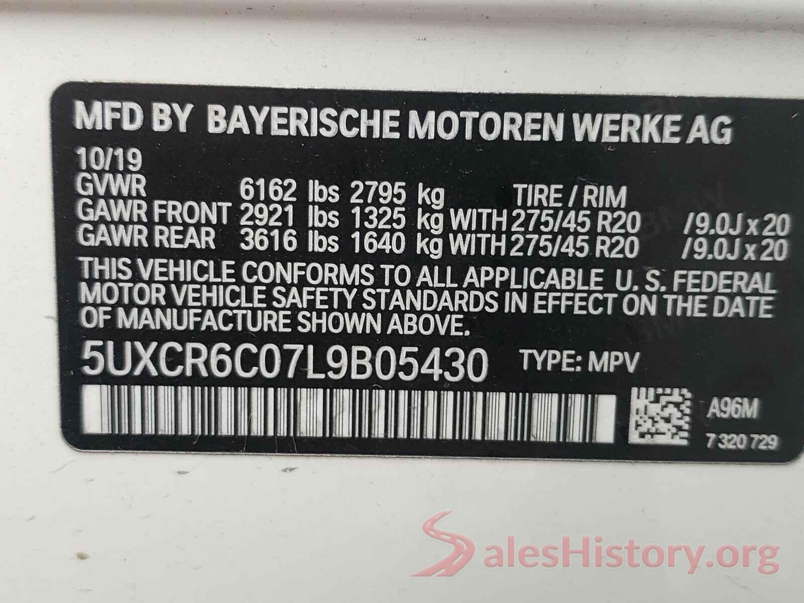 5UXCR6C07L9B05430 2020 BMW X5