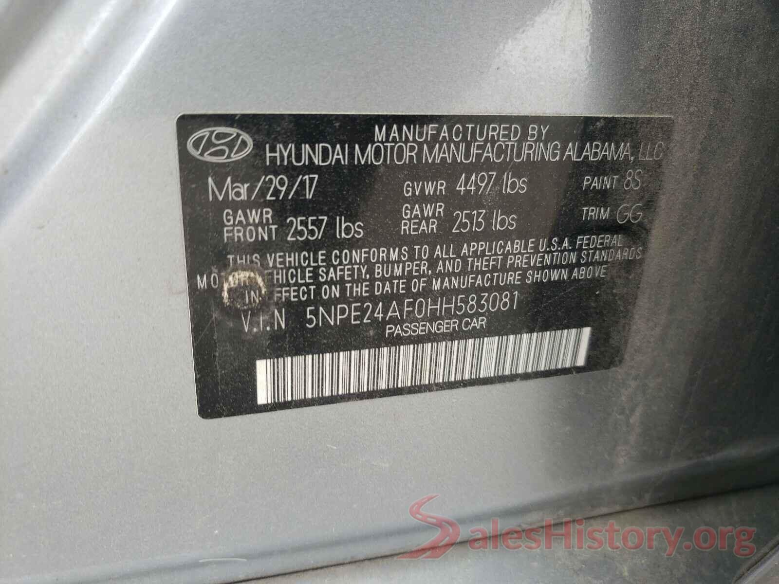 5NPE24AF0HH583081 2017 HYUNDAI SONATA