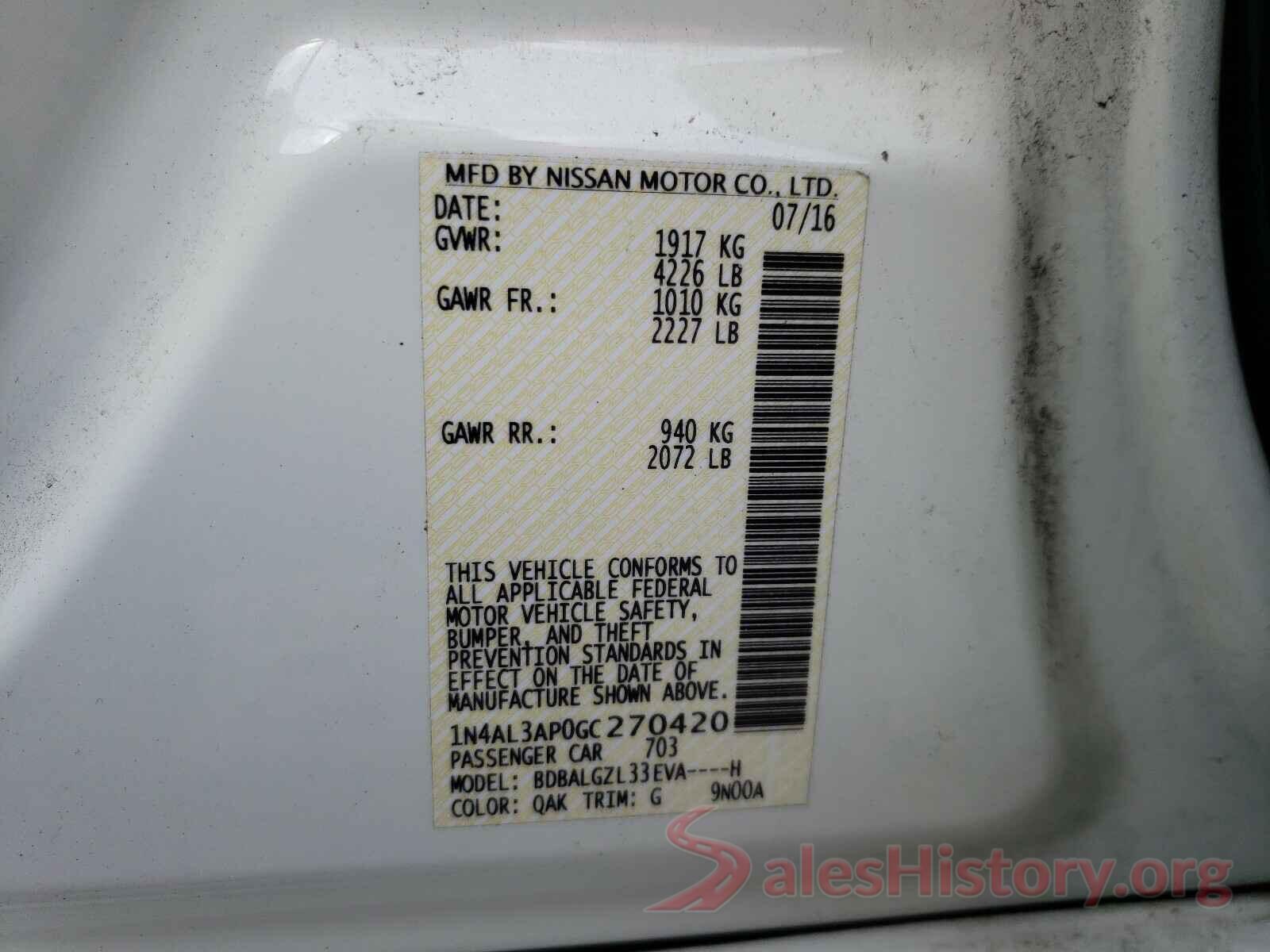 1N4AL3AP0GC270420 2016 NISSAN ALTIMA