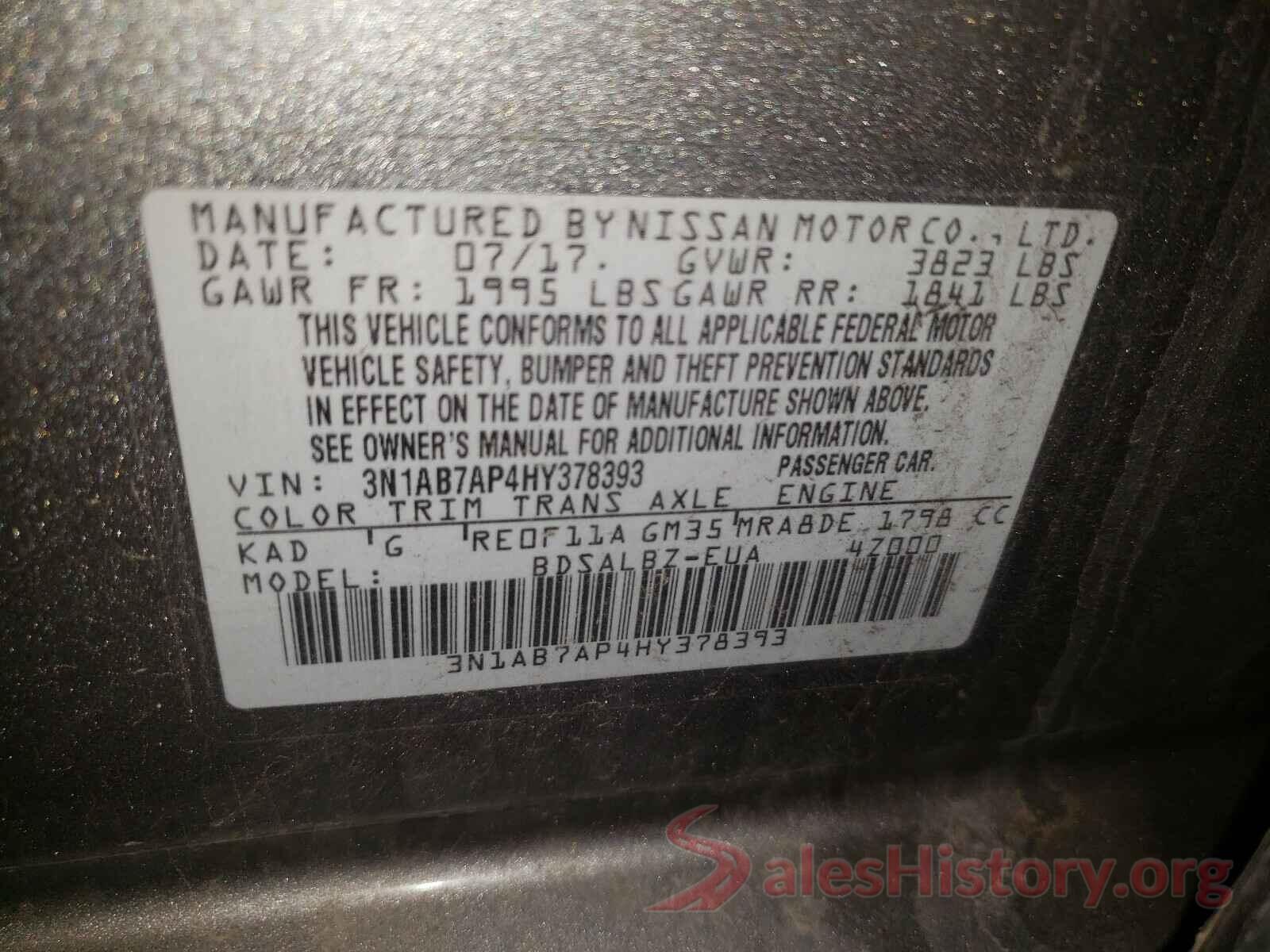 3N1AB7AP4HY378393 2017 NISSAN SENTRA