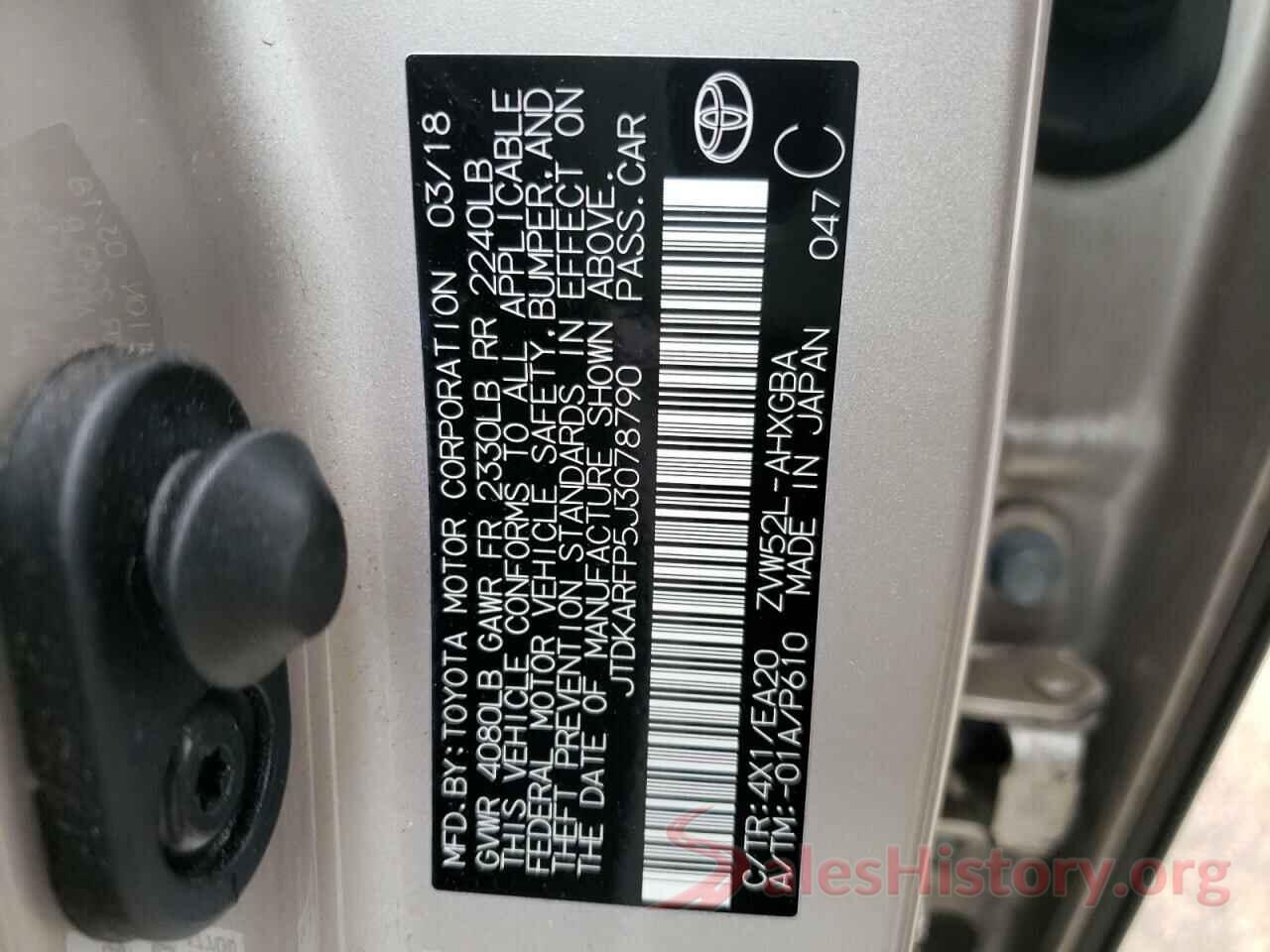 JTDKARFP5J3078790 2018 TOYOTA PRIUS