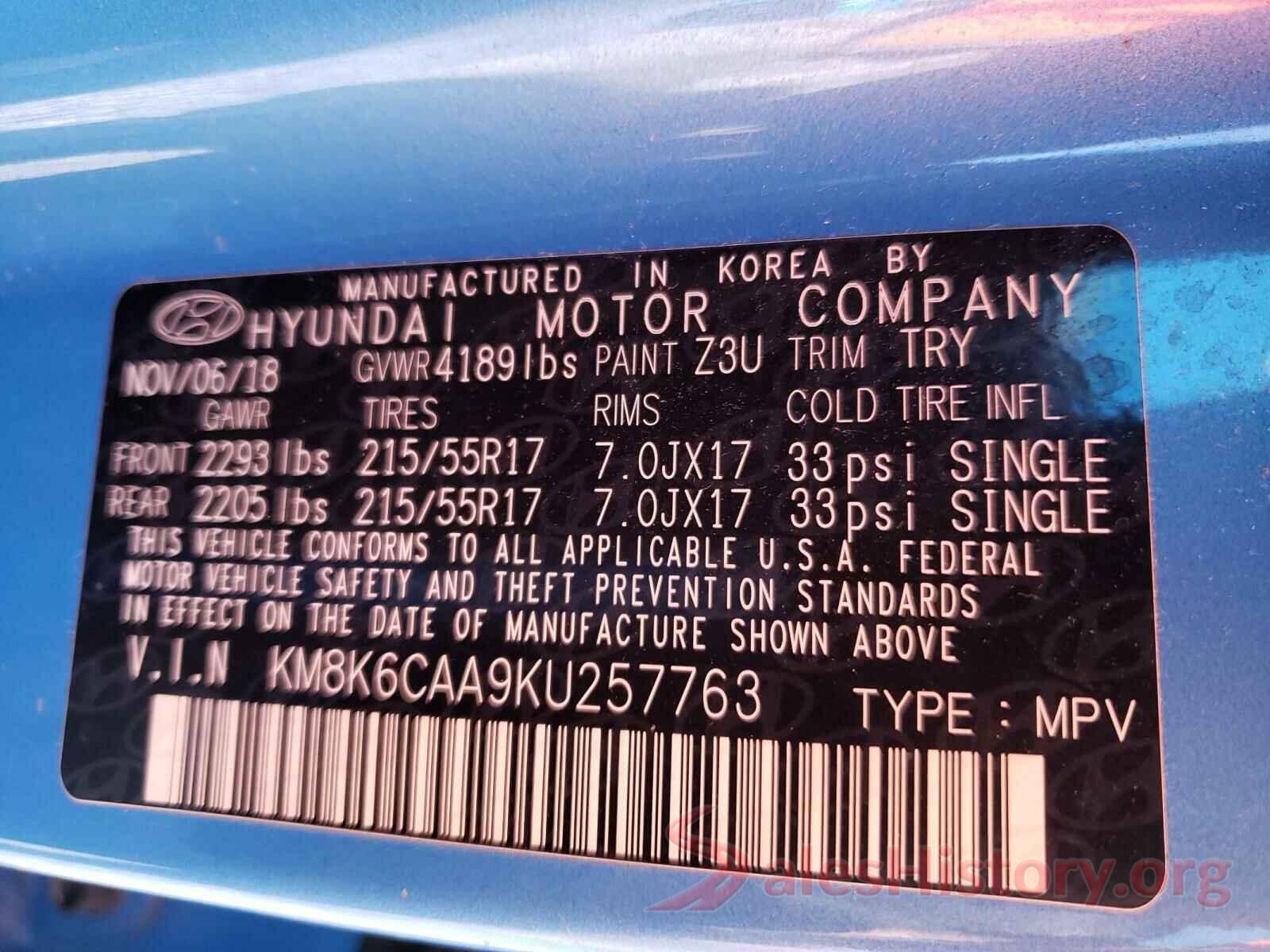 KM8K6CAA9KU257763 2019 HYUNDAI KONA