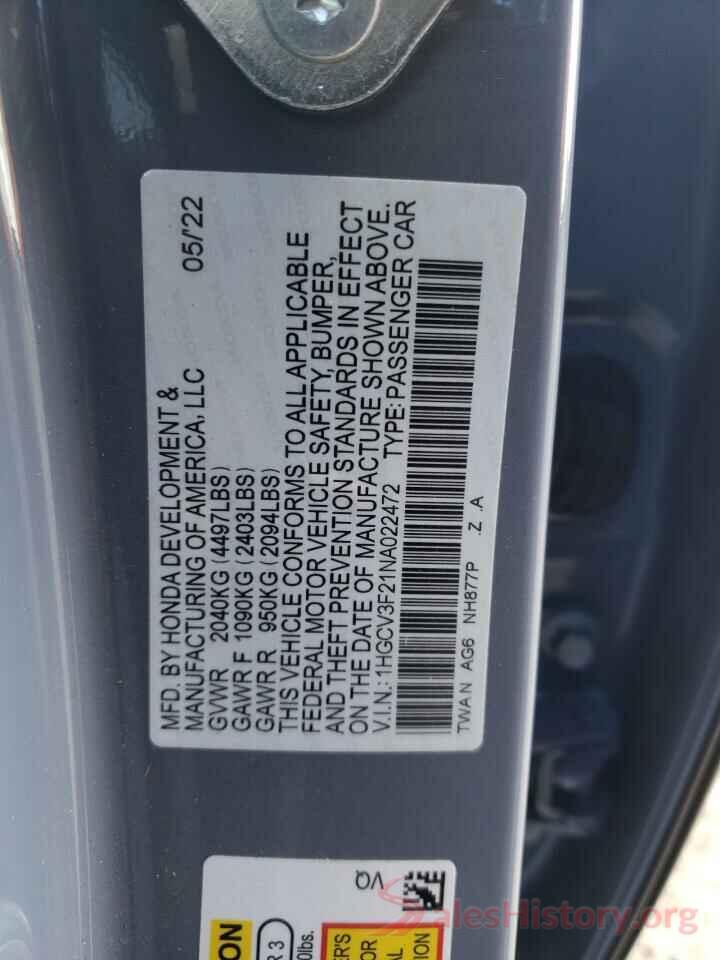 1HGCV3F21NA022472 2022 HONDA ACCORD