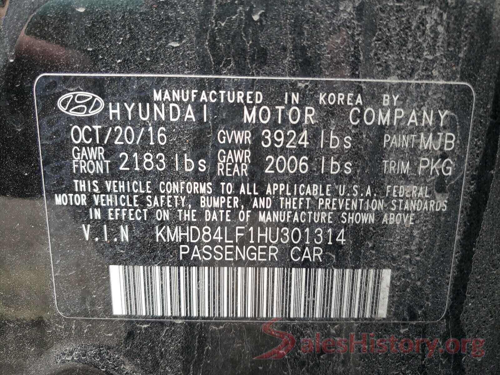 KMHD84LF1HU301314 2017 HYUNDAI ELANTRA