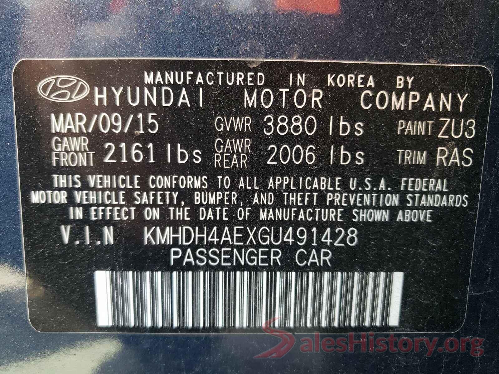 KMHDH4AEXGU491428 2016 HYUNDAI ELANTRA