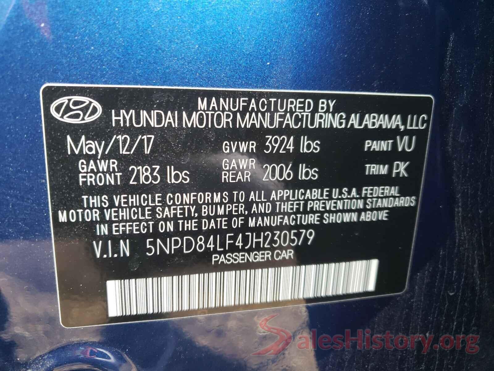 5NPD84LF4JH230579 2018 HYUNDAI ELANTRA