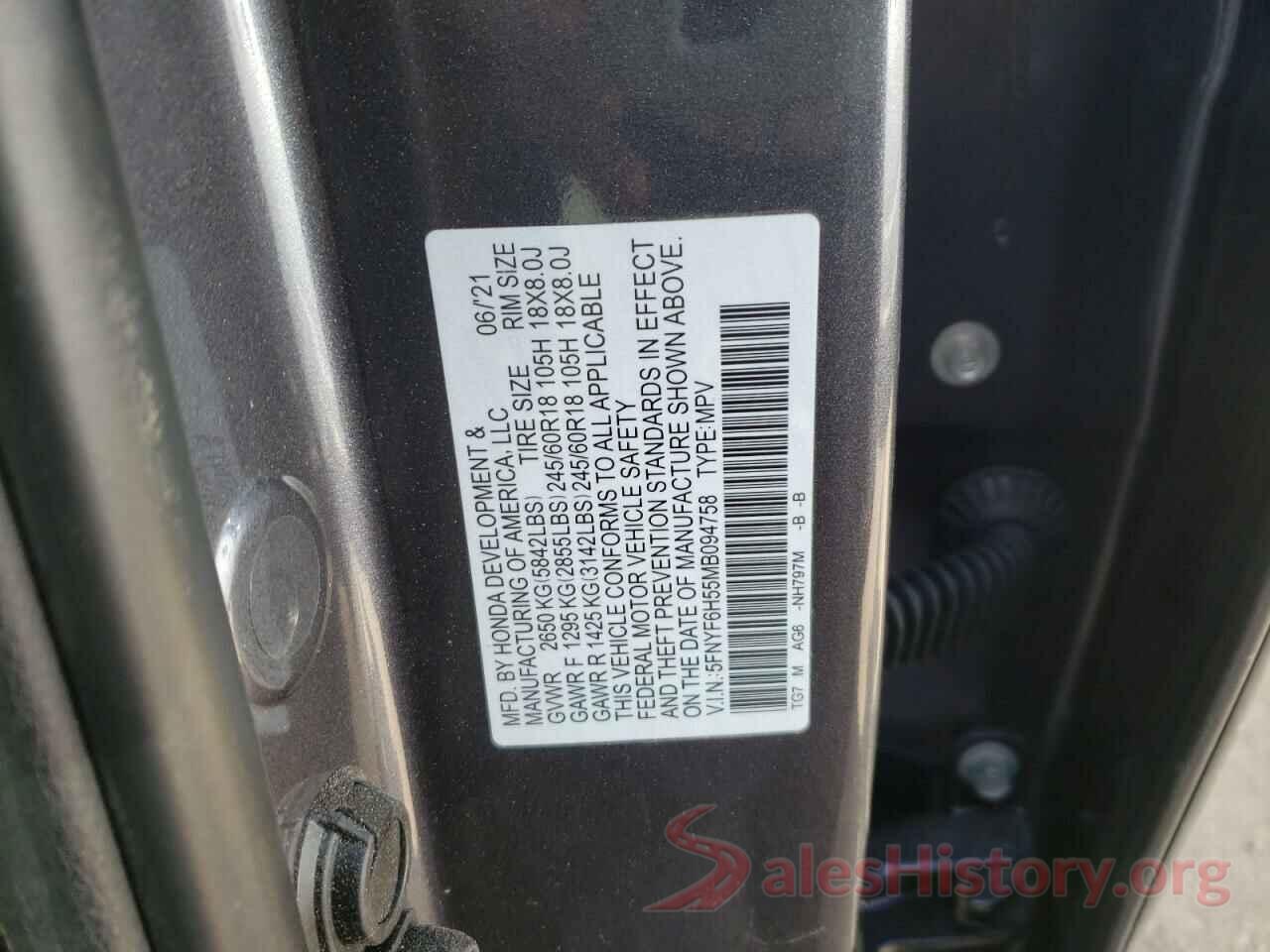 5FNYF6H55MB094758 2021 HONDA PILOT