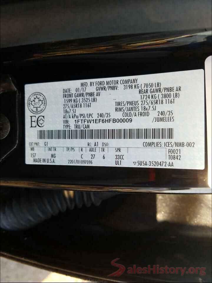 1FTFW1EF6HFB00009 2017 FORD F150