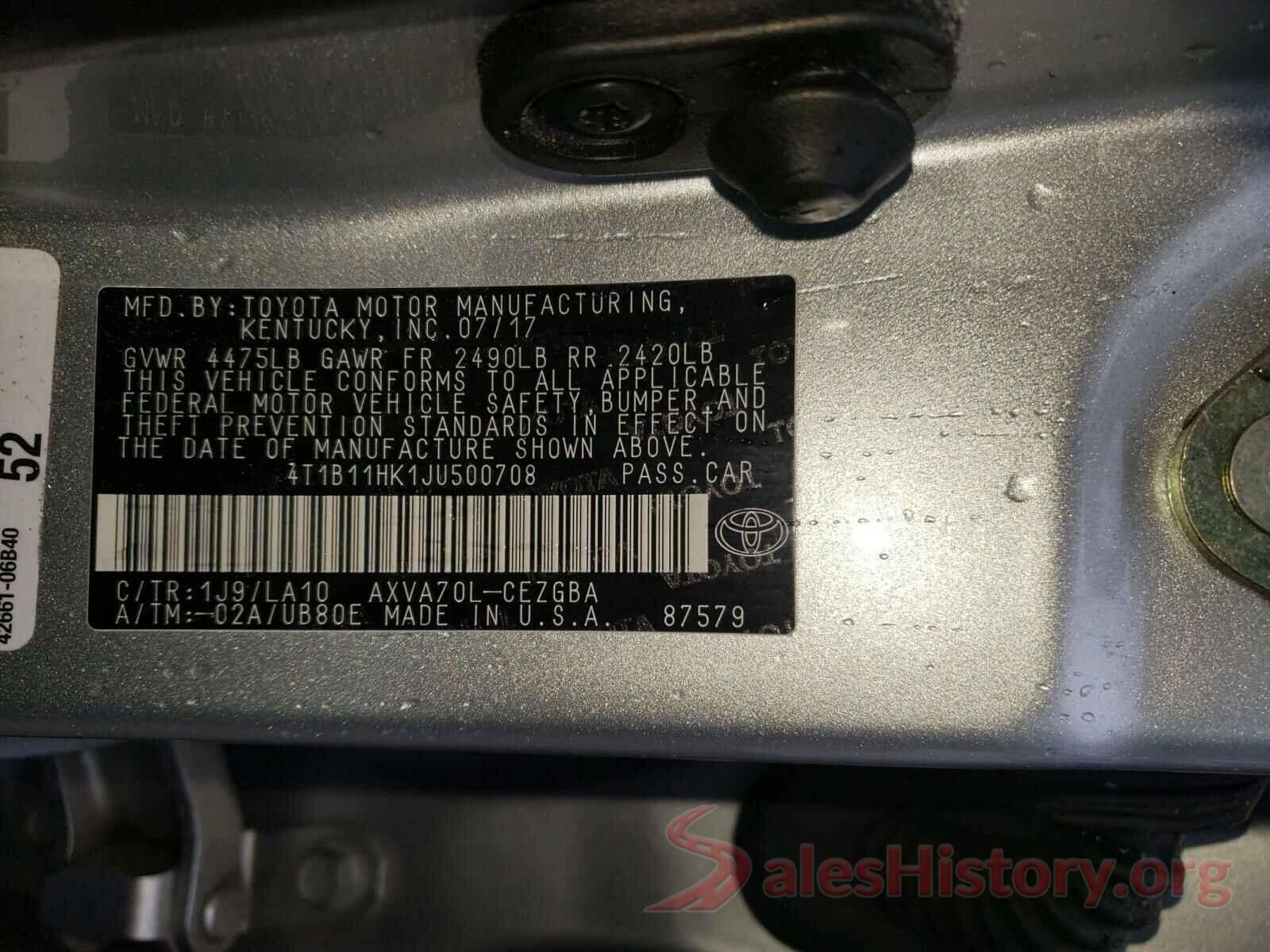 4T1B11HK1JU500708 2018 TOYOTA CAMRY