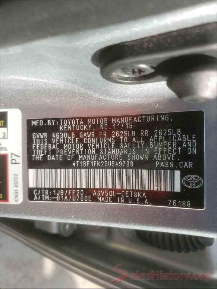 4T1BF1FK2GU549798 2016 TOYOTA CAMRY