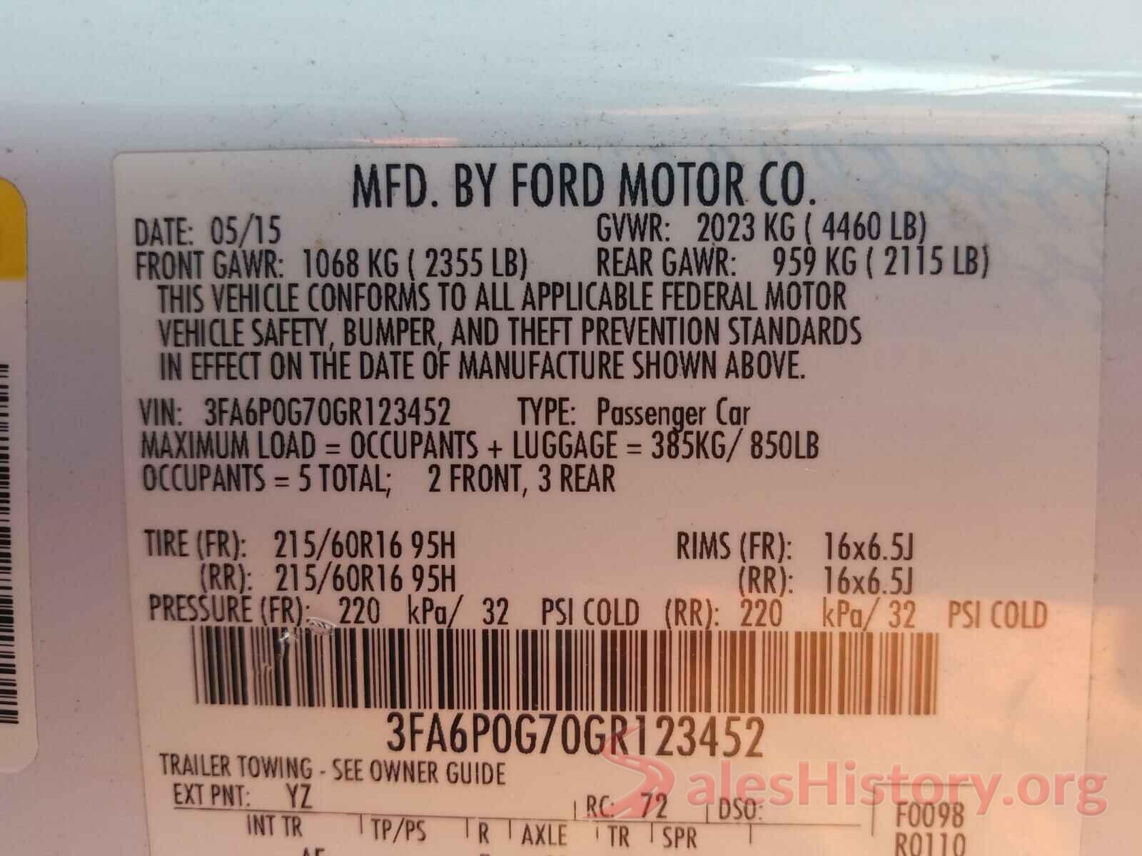 3FA6P0G70GR123452 2016 FORD FUSION