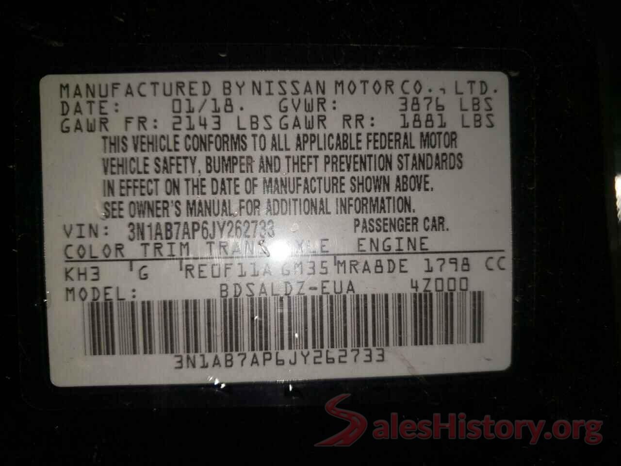 3N1AB7AP6JY262733 2018 NISSAN SENTRA