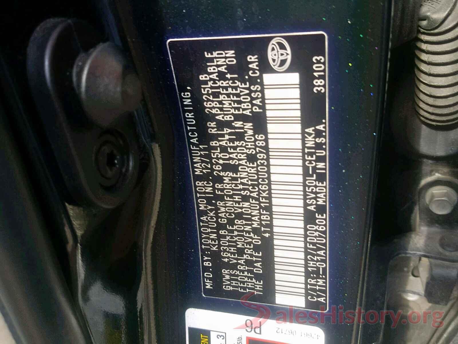 4T1BF1FK6CU039786 2012 TOYOTA CAMRY BASE