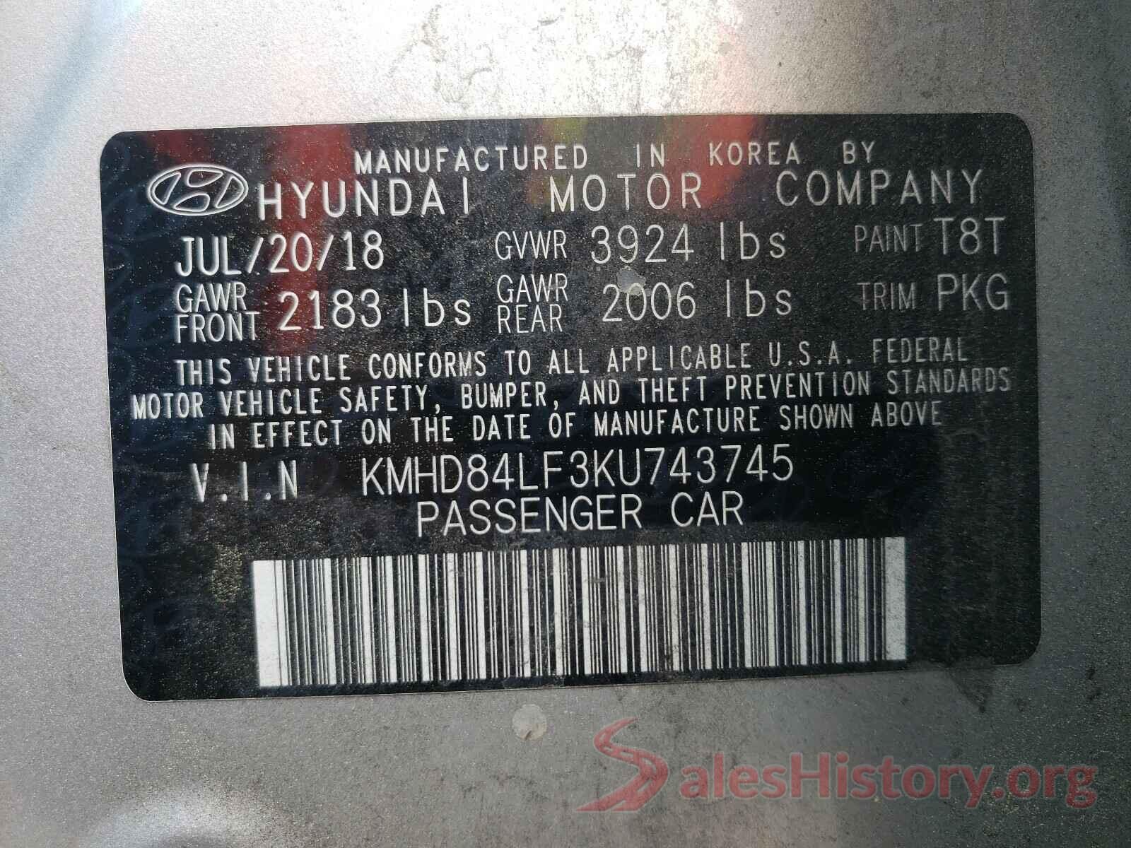 KMHD84LF3KU743745 2019 HYUNDAI ELANTRA