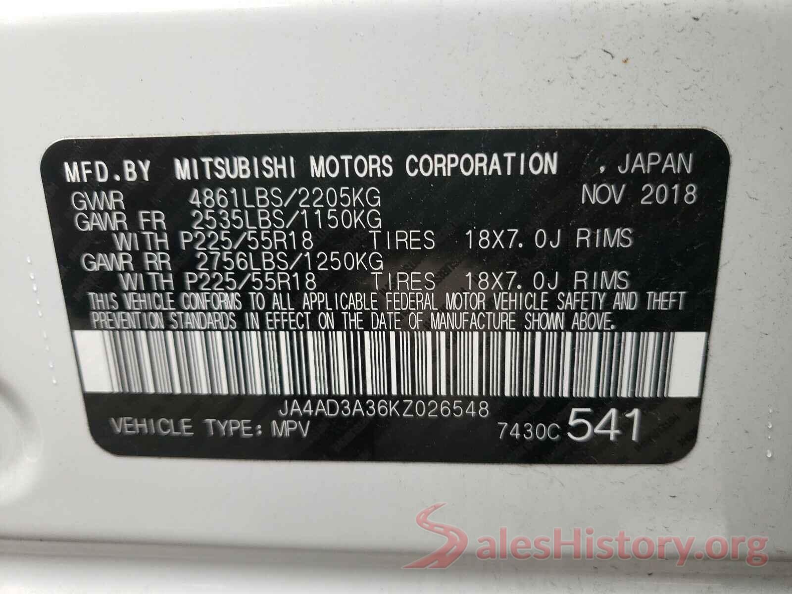 JA4AD3A36KZ026548 2019 MITSUBISHI OUTLANDER