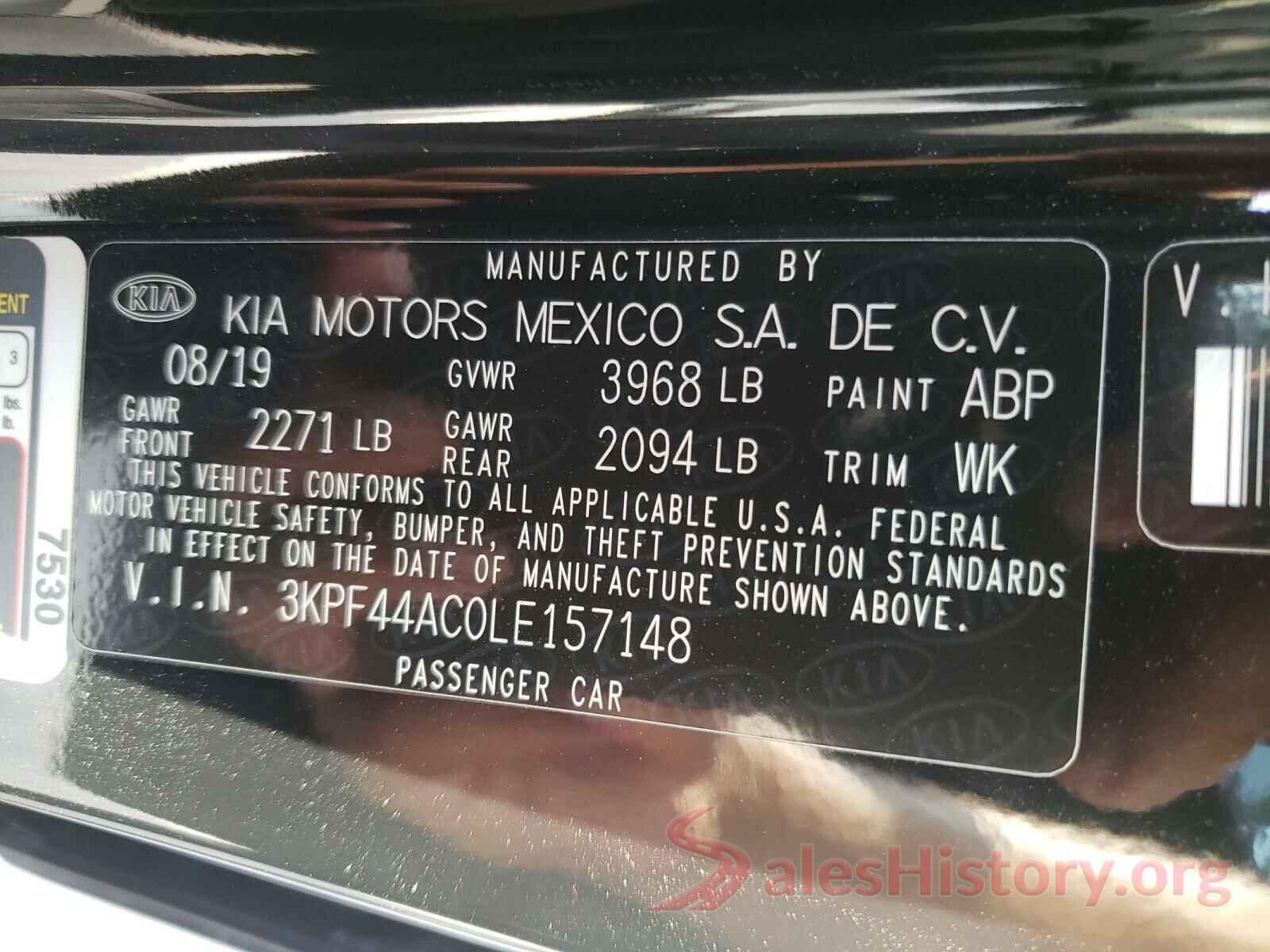 3KPF44AC0LE157148 2020 KIA FORTE