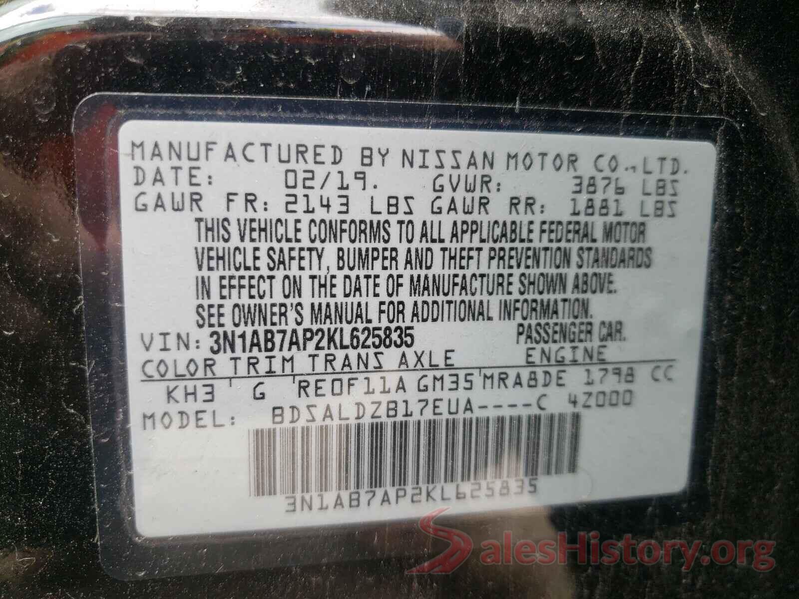 3N1AB7AP2KL625835 2019 NISSAN SENTRA