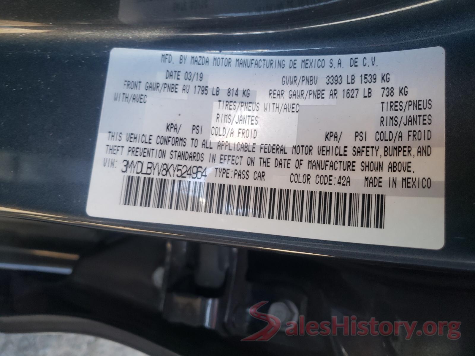 3MYDLBYV8KY524964 2019 TOYOTA YARIS